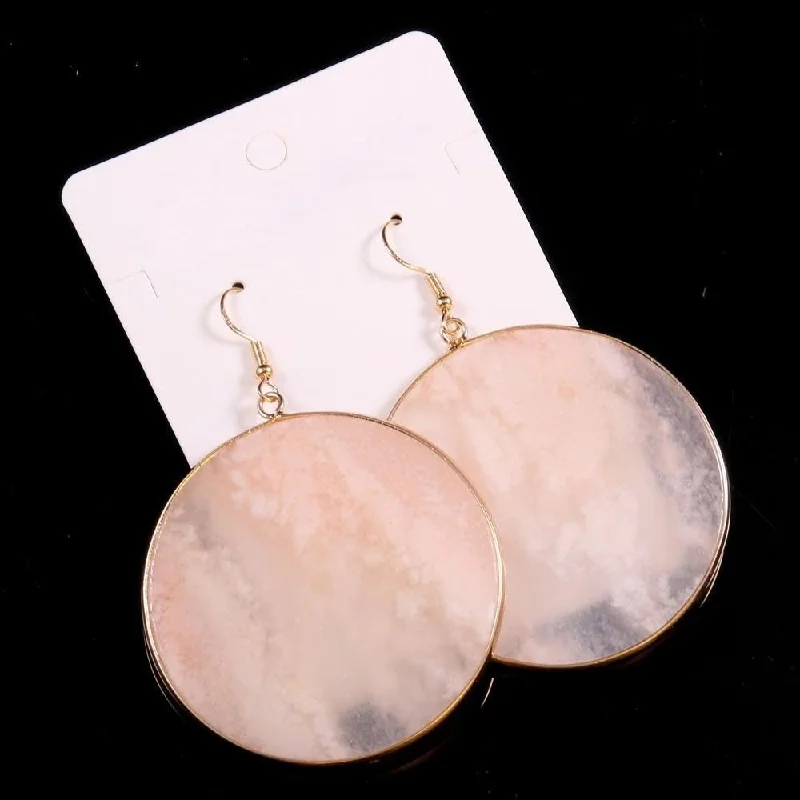 Ladies earrings unique designs-Pink Aventurine Crystal Round Earrings