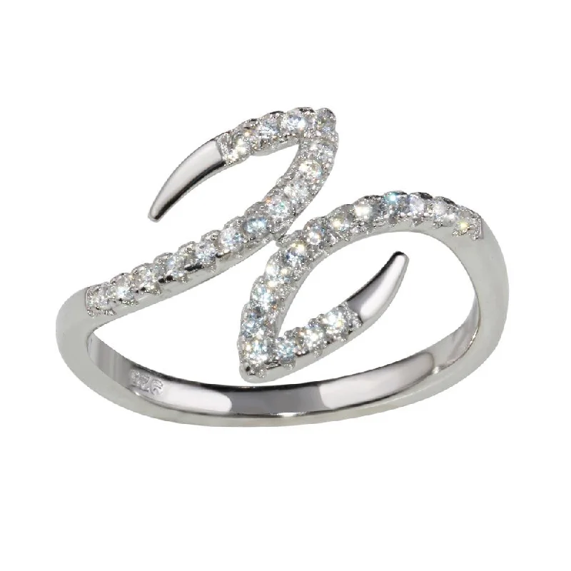 Ladies rings online shopping-Rhodium Plated 925 Sterling Silver Open End Hook Ring with CZ - BGR01173