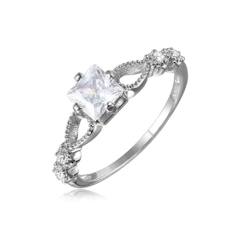 Ladies rings viral picks-Silver 925 Rhodium Plated Open Shank CZ Center Stone Ring - GMR00091