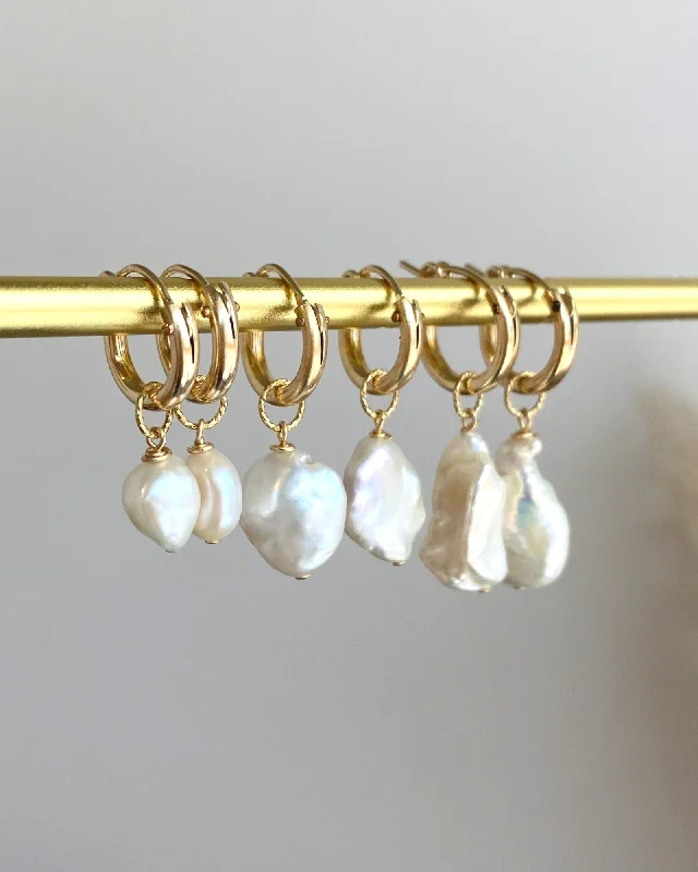 Ladies earrings dangle looks-Keshi Pearl Huggie Hoop Earrings