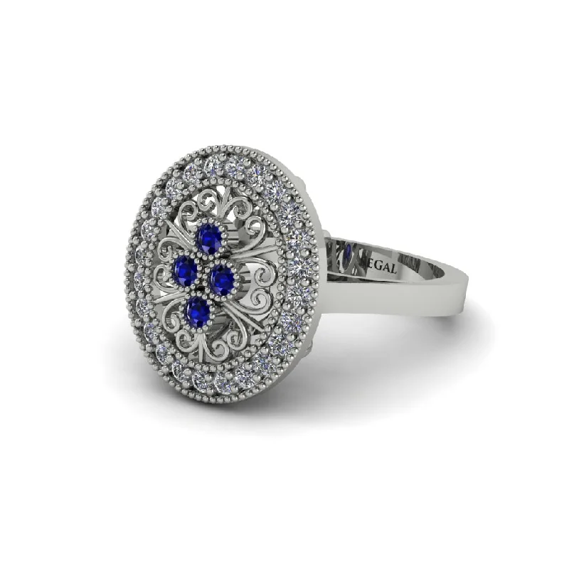 Ladies engagement rings vintage-inspired-Sapphire Vintage Victorian Floral Halo Engagement Ring - Nina No. 15