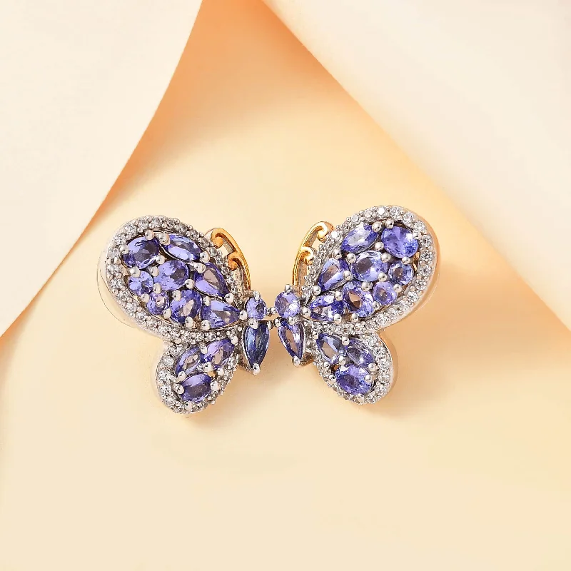 Ladies earrings gothic appeal-Tanzanite Butterfly Earrings