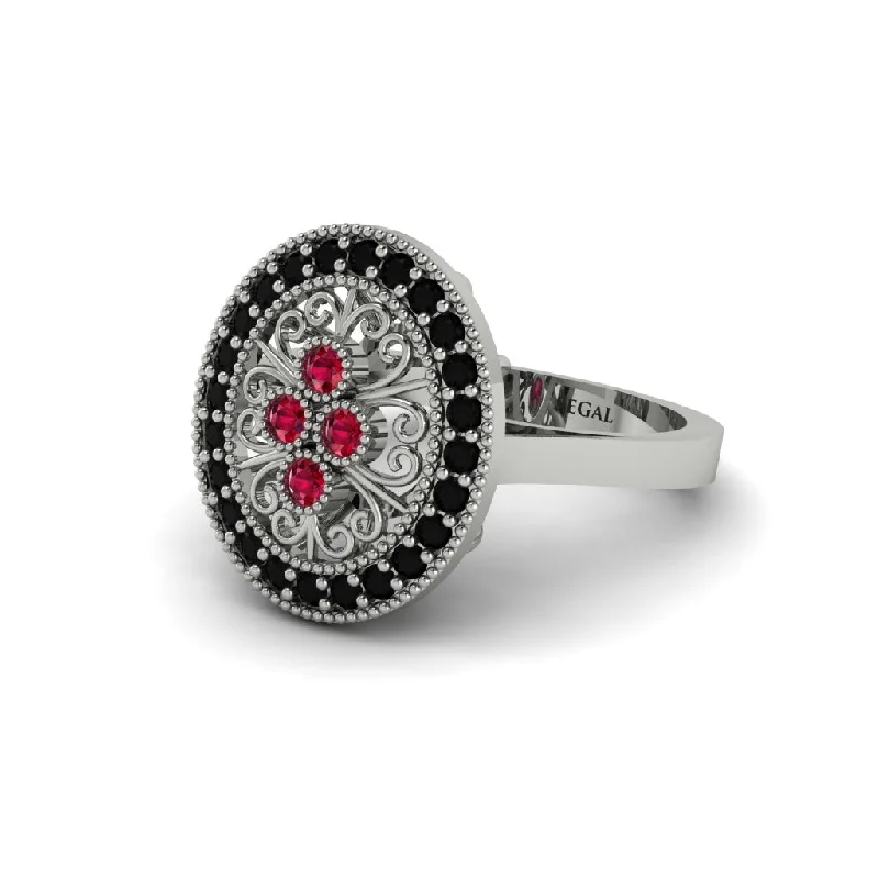 Ladies engagement rings 2025 trends-Ruby Vintage Victorian Floral Halo Engagement Ring - Nina No. 42