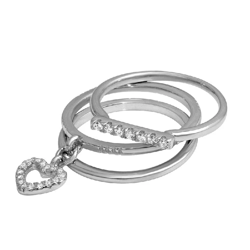 Ladies rings Asian styles-High Polished 925 Sterling SilverStackable Hanging Heart Ring - STR01104RH