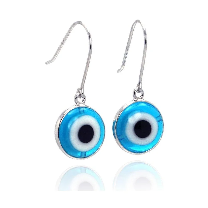 Ladies earrings minimalist trends-Silver 925 Rhodium Plated Round Cookie Monster Evil Eye Dangling Hook Earrings - BGE00106