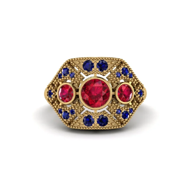 Ladies engagement rings romantic styles-Ruby Art Deco Geometric Engagement Ring - Haven No. 70