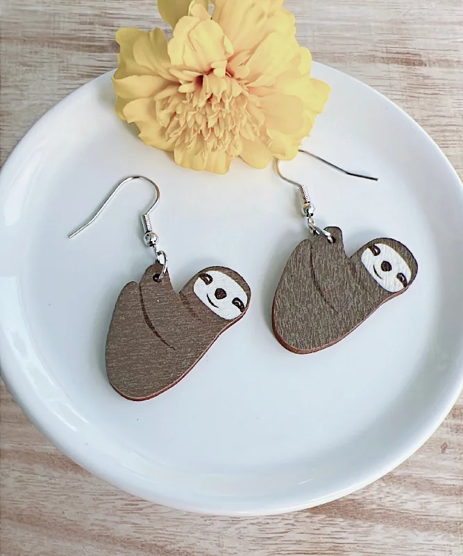 Ladies earrings natural stones-Adorable Sloth Earrings