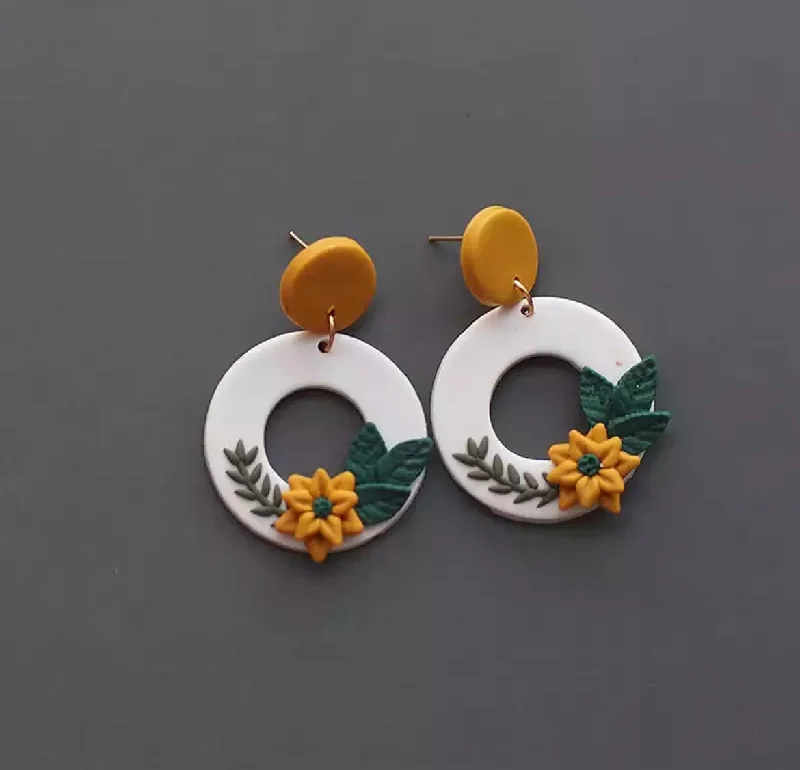 Ladies earrings celebrity trends-Hollow Floral Polymer Clay Earrings