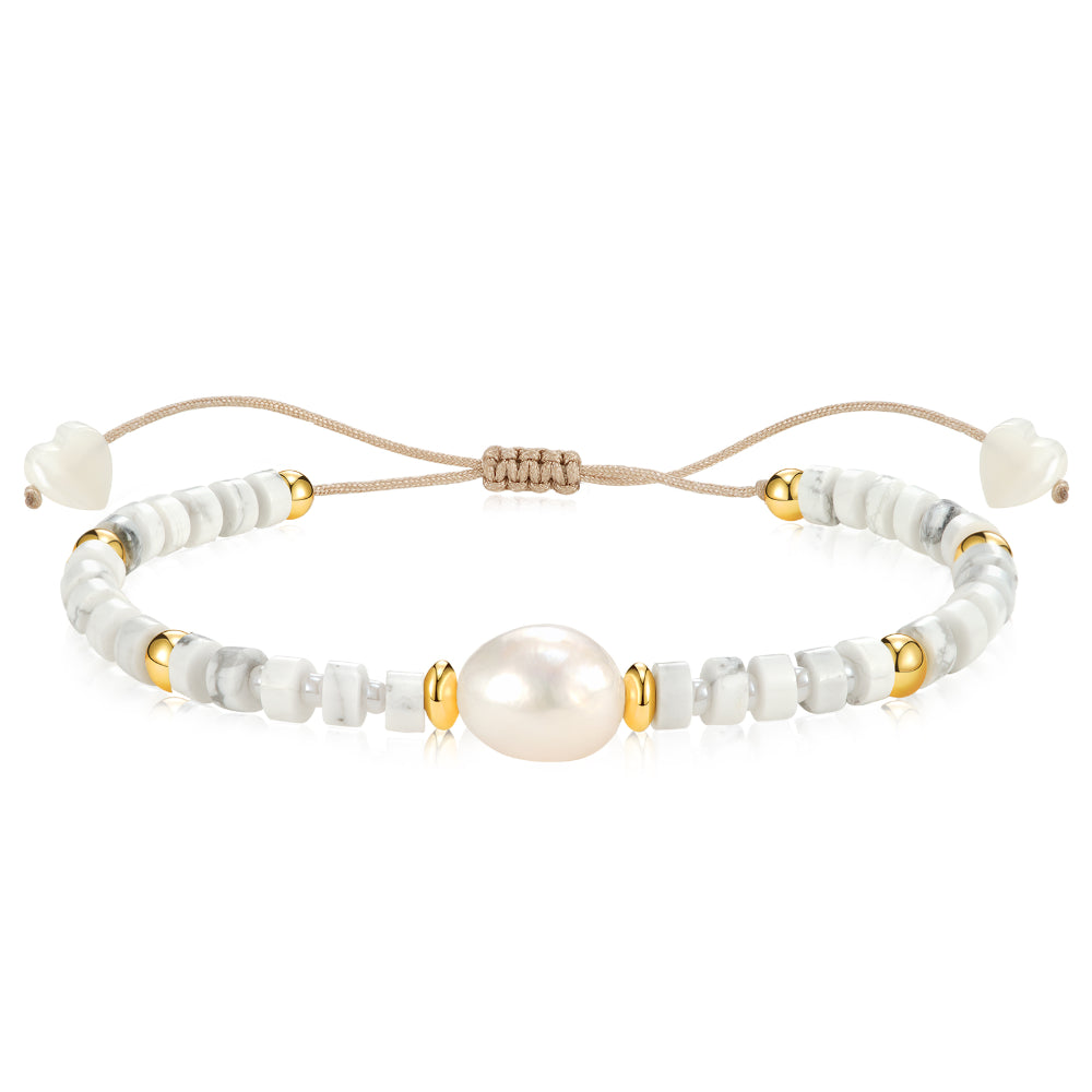 Ladies bracelets synthetic jewels-Adjustable Healing Crystal Bracelet Natural Howlite Gemstone Beads with Irregular Pearl