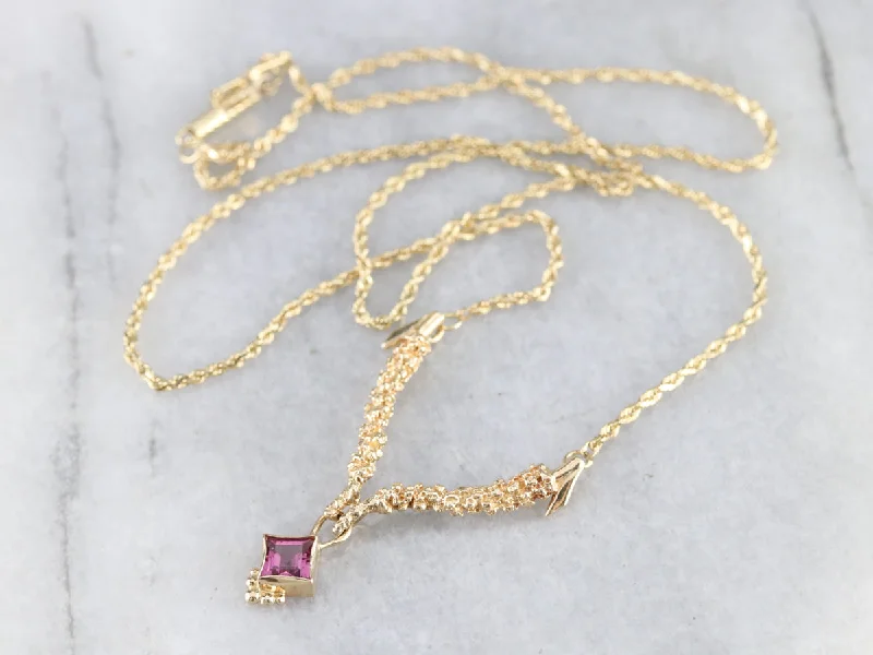 Ladies necklaces custom options-Pink Tourmaline Yellow Gold Necklace