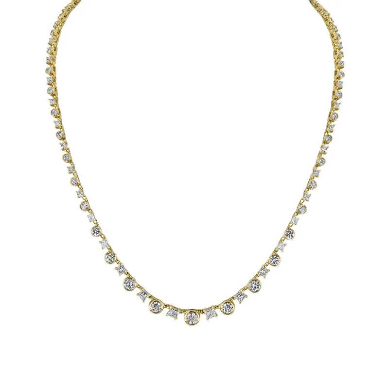 Ladies necklaces youthful charm-Princess Round Diamond Tennis Necklace