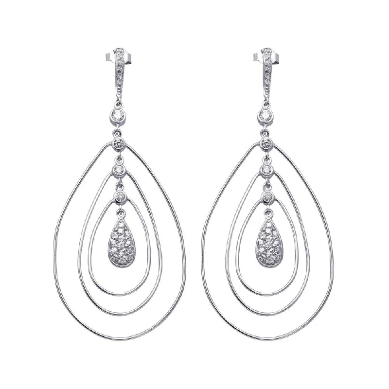 Ladies earrings sister sets-Clearance-Silver 925 Rhodium Plated Teardrop CZ Wire Dangling Chandelier Earrings - STE00573