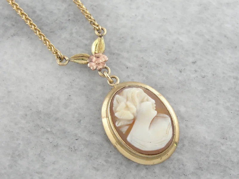 Ladies necklaces choker styles-Retro Era Cameo Necklace with Floral Detail in Rose Gold