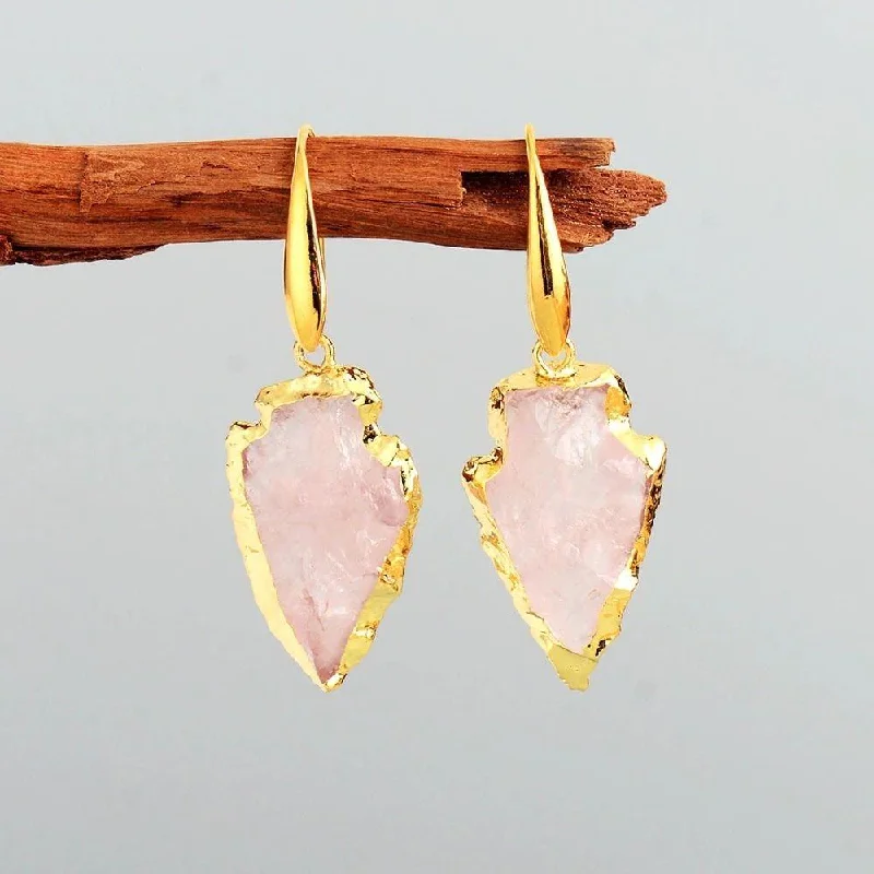 Ladies earrings wedding styles-Handmade Rose Quartz Crystal Earrings