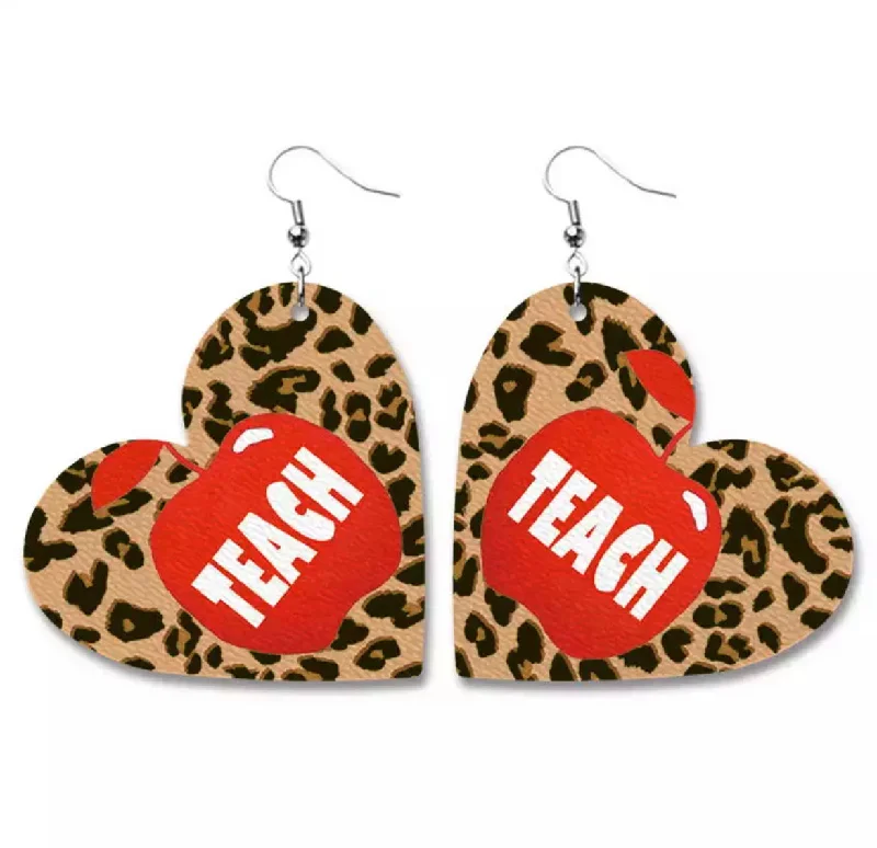 Ladies earrings modern appeal-Leopard Print Teacher Earrings