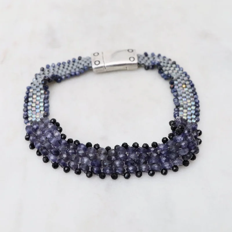 Ladies bracelets titanium options-Hand Woven Soft Bracelet of Iolite & Black Spinel