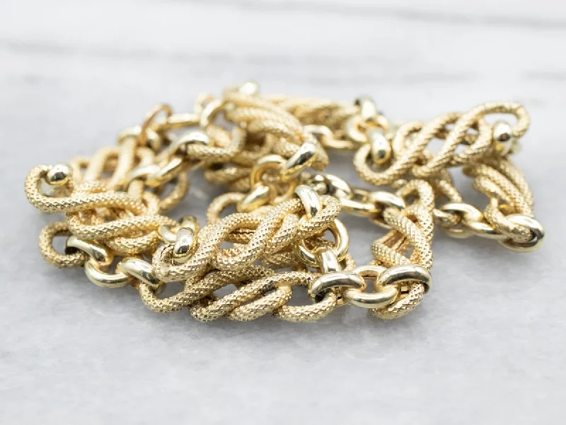 Ladies necklaces rose gold-Yellow Gold Textured Knot Link Necklace with Spring Ring Clasp