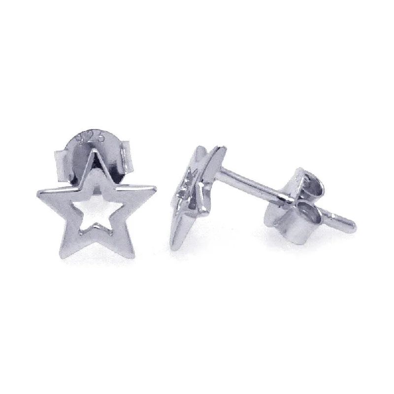 Ladies earrings luxury brands-Silver 925 Rhodium Plated Open Star CZ Post Earrings - STE00747