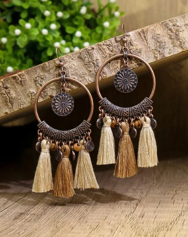 Ladies earrings girlfriend treats-Round Tassel Drop Earrings