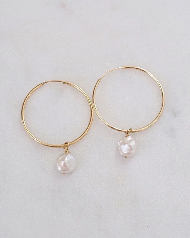 Ladies earrings colorful gems-Keshi Pearl Hoop Earrings