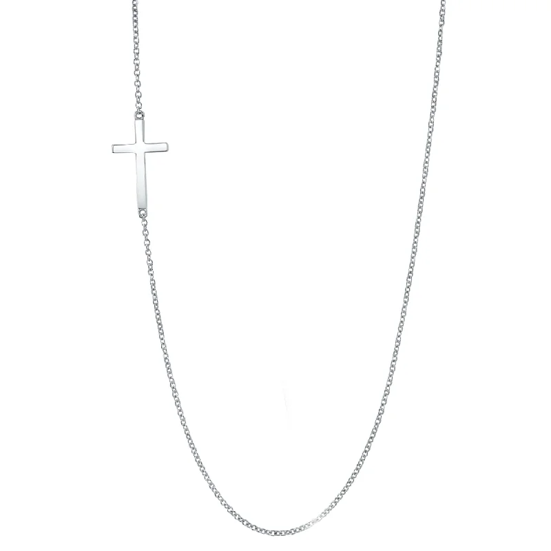 Ladies necklaces gold-plated-Sterling Silver Sideways Cross Necklace