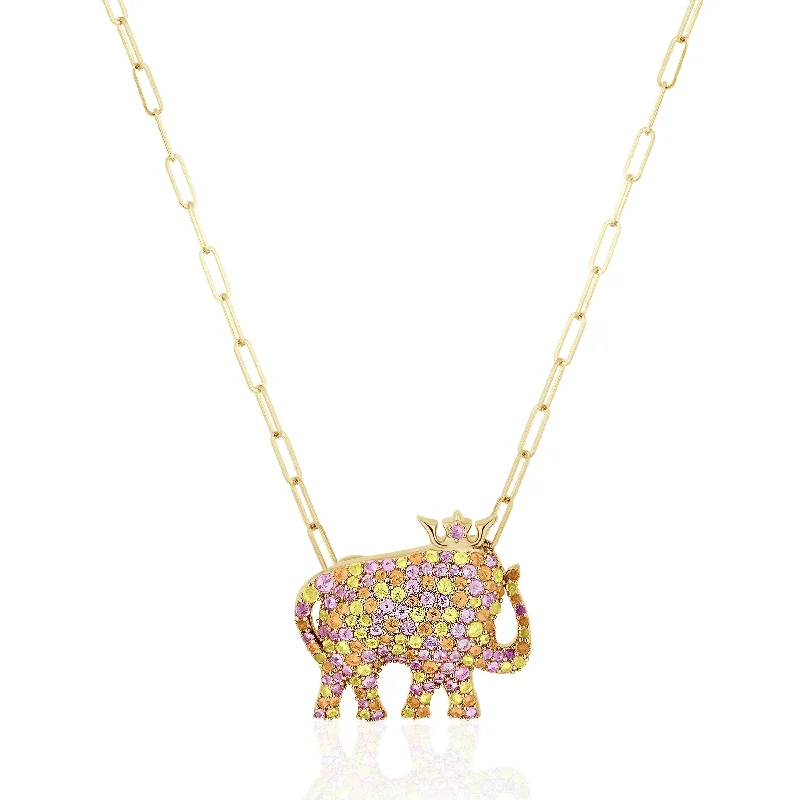 Ladies necklaces party wear-Multi-Sapphire Elephant Pendant Necklace