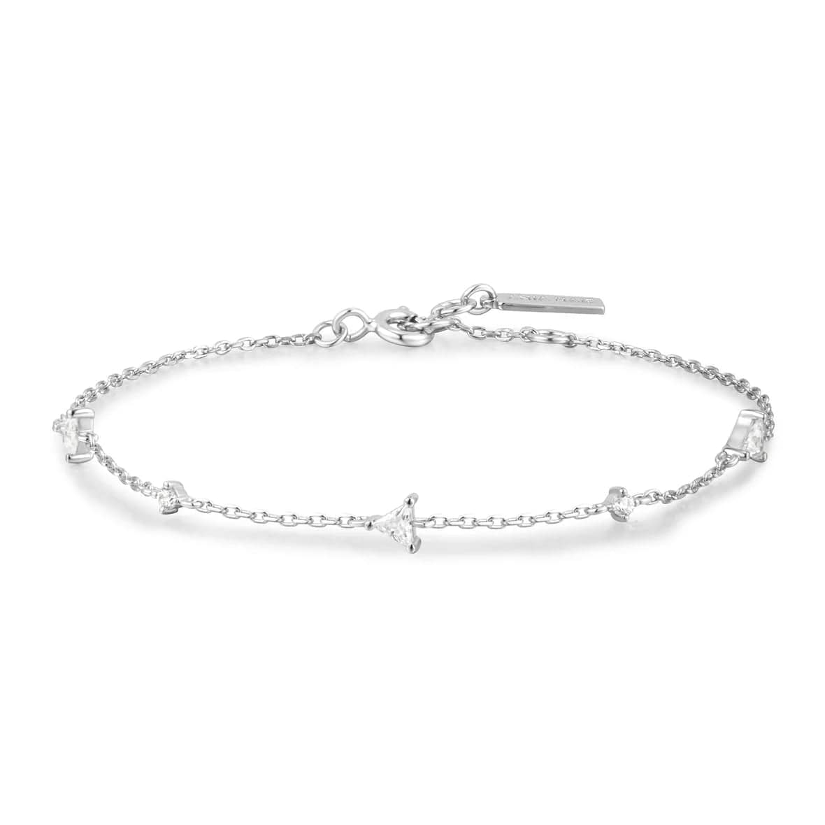 Ladies bracelets unique designs-Silver Triangular Cubic Zirconia Station Bracelet