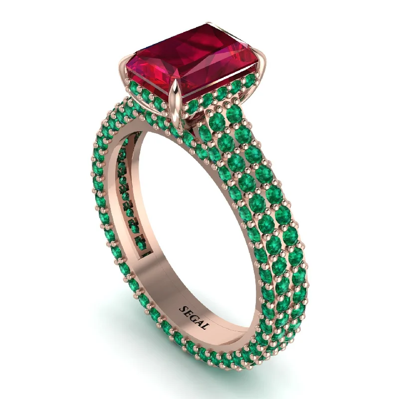 Ladies engagement rings investment value-Radiant Cut Ruby Pave Engagement Ring - Kenzie No. 26