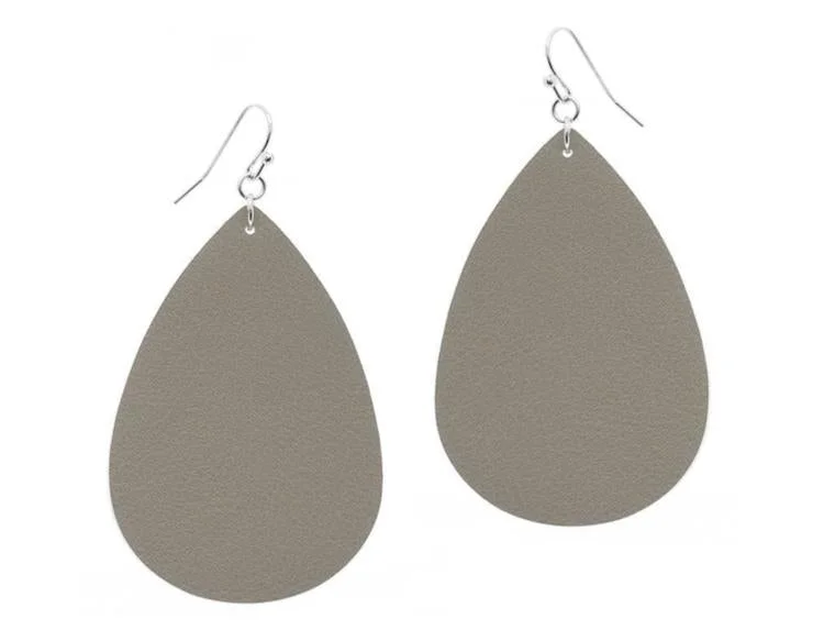 Ladies earrings wedding styles-SILVER FAUX LEATHER DROP EARRINGS