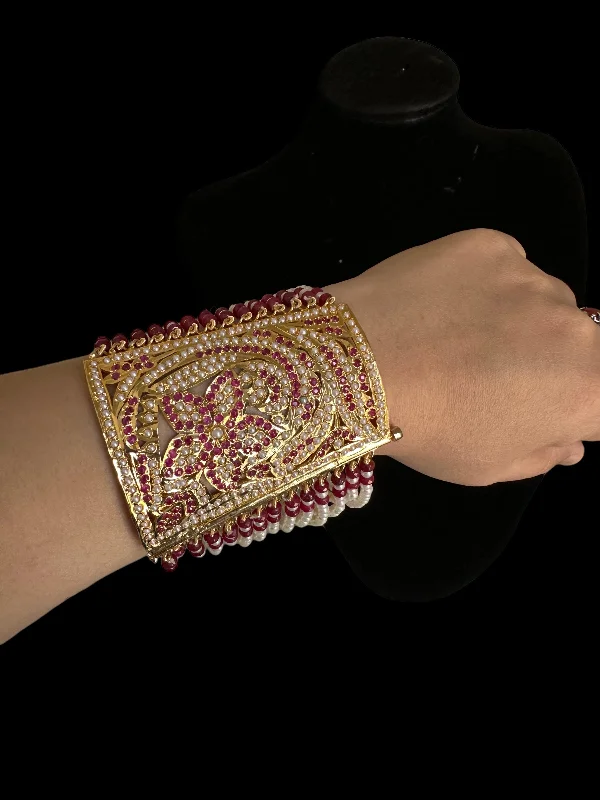 Ladies bracelets size guide-B198 Jadau bahi / bracelet - Ruby pearl ( READY TO SHIP  )