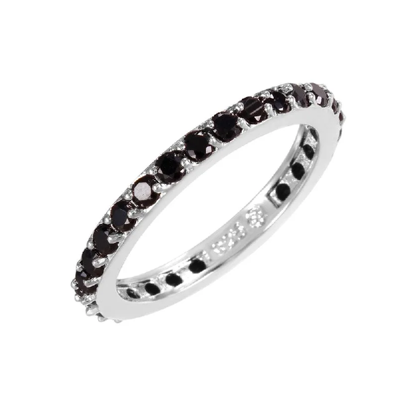 Ladies rings birthday surprises-Silver 925 Rhodium Plated Black CZ Stackable Eternity Ring - STR00119BLK