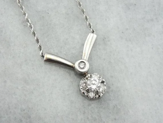 Ladies necklaces youthful charm-Retro Era Illusion Diamond Necklace in White Gold