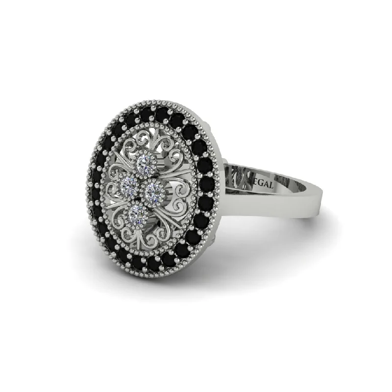 Ladies engagement rings diamond cuts-Diamond Vintage Victorian Floral Halo Engagement Ring - Nina No. 33