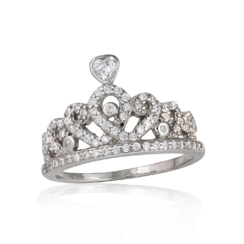 Ladies rings couple sets-Rhodium Plated 925 Sterling Silver CZ Tiara Ring - STR01073