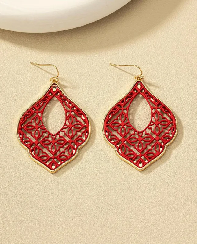 Ladies earrings matching pairs-Red Geometric Drop Earrings