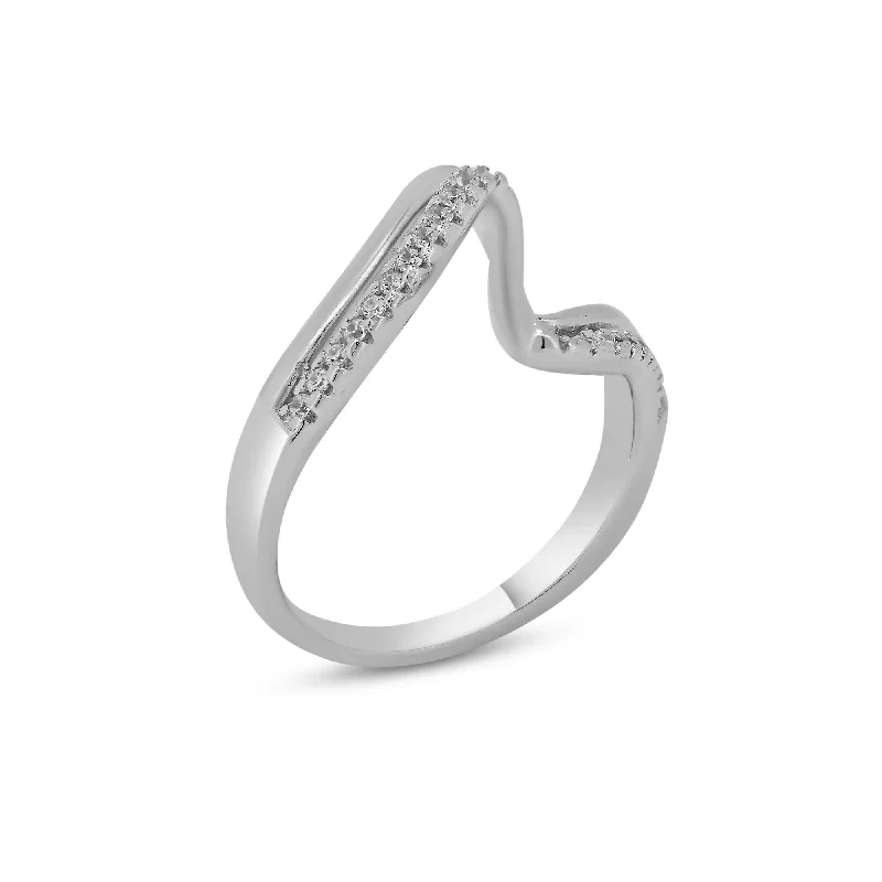 Ladies rings floral accents-Rhodium Plated 925 Sterling Silver Double Wave CZ Ring - BGR01174