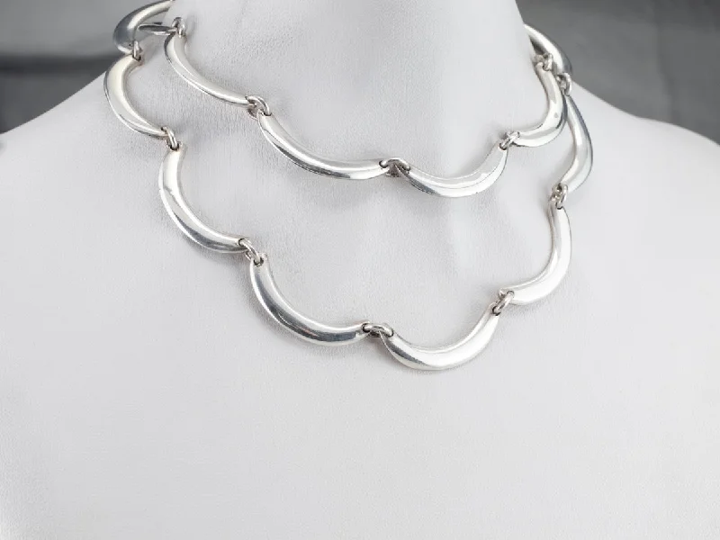 Ladies necklaces investment value-Sterling Silver Wavy Bar Link Necklace