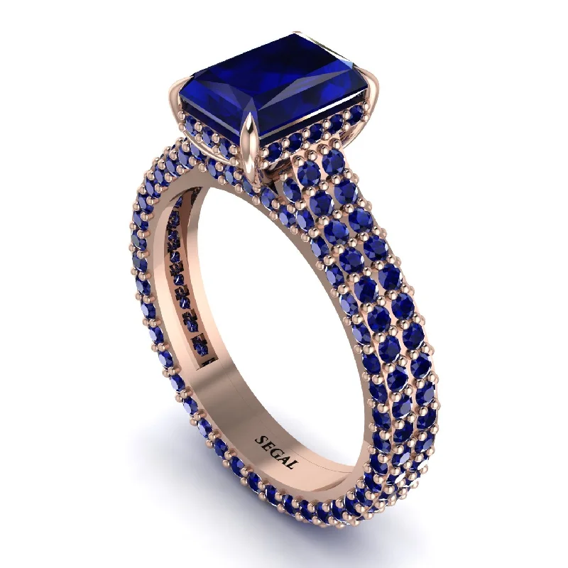 Ladies engagement rings modern appeal-Radiant Cut Sapphire Pave Engagement Ring - Kenzie No. 74