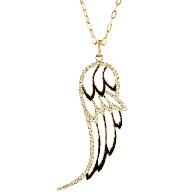 Ladies necklaces sister sets-Enamel Diamond Angel Wing Necklace