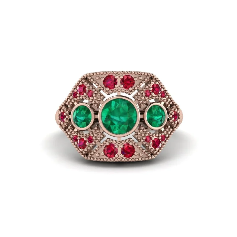 Ladies engagement rings colorful stones-Emerald Art Deco Geometric Engagement Ring - Haven No. 50