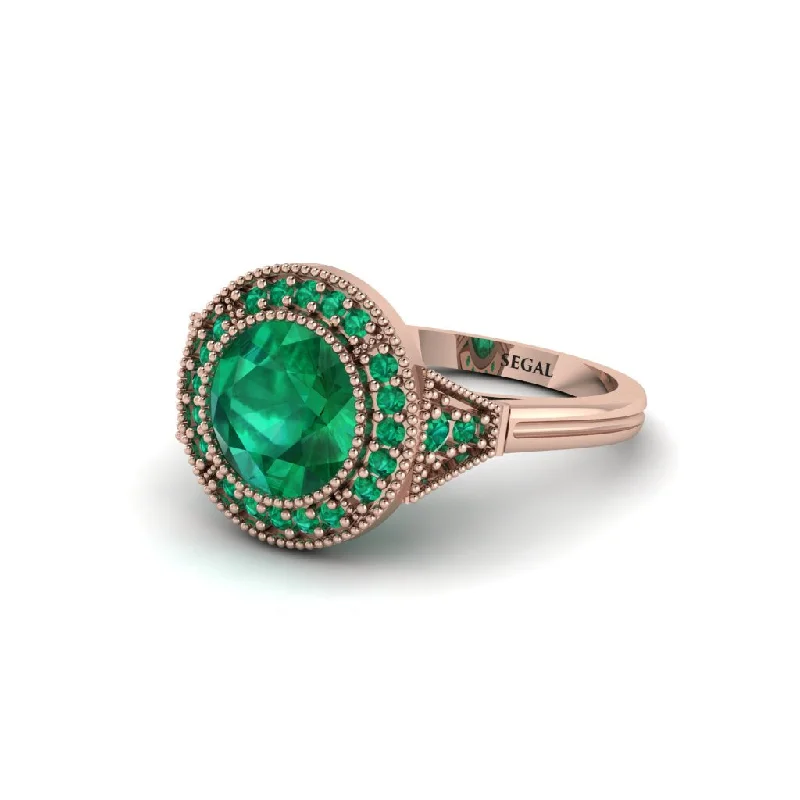 Ladies engagement rings conflict-free-Round Cut Emerald Milgrain Halo Engagement Ring - Maggie No. 20