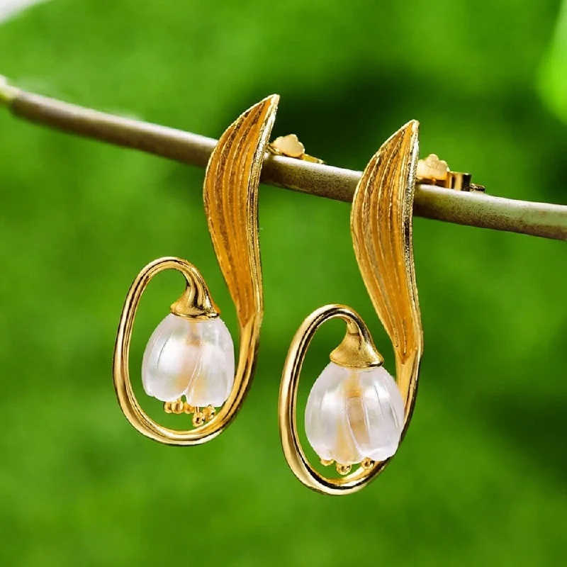 Ladies earrings office elegance-Lily of the Valley Flower Drop Earrings