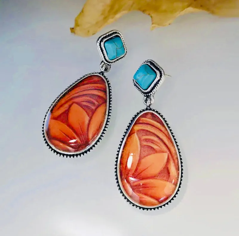 Ladies earrings limited editions-Turquoise Floral Water Drop Earrings