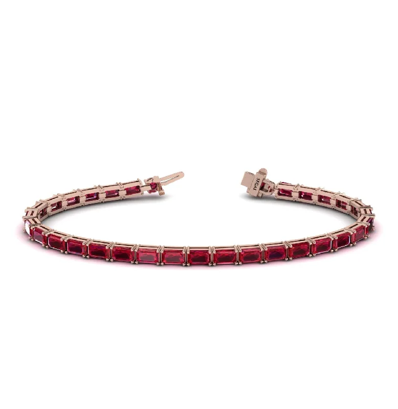 Ladies bracelets care advice-Emerald Cut Ruby Tennis Bracelet - Rachel No. 11