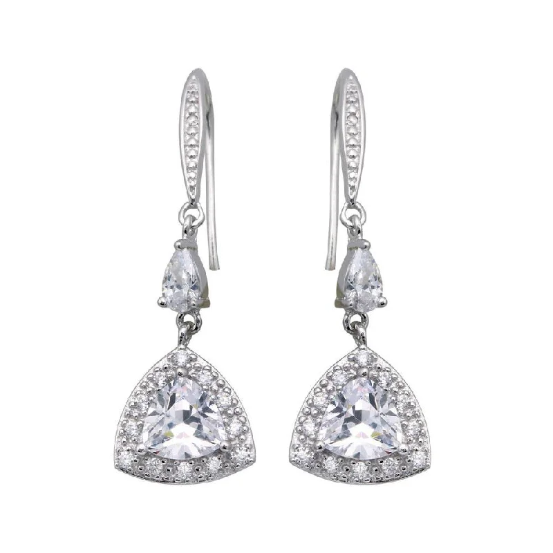 Ladies earrings European flair-Silver 925 Rhodium Plated Oval Teardrop CZ Dangling Oval Hook Earrings - STE00449