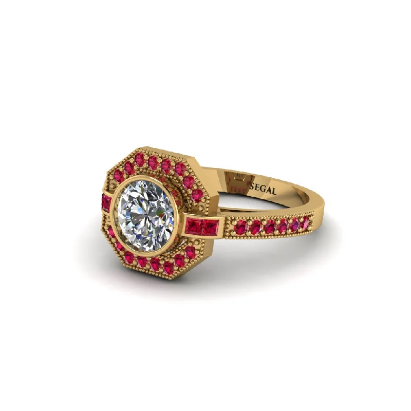 Ladies engagement rings luxury brands-Ruby Octagon Halo Engagement Ring - Leia No. 46