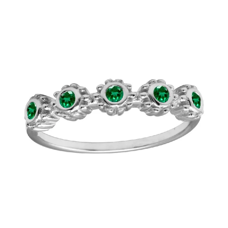 Ladies rings thumb styles-Rhodium Plated 925 Sterling Silver 5 Flower Green CZ Ring - BGR01224GRN