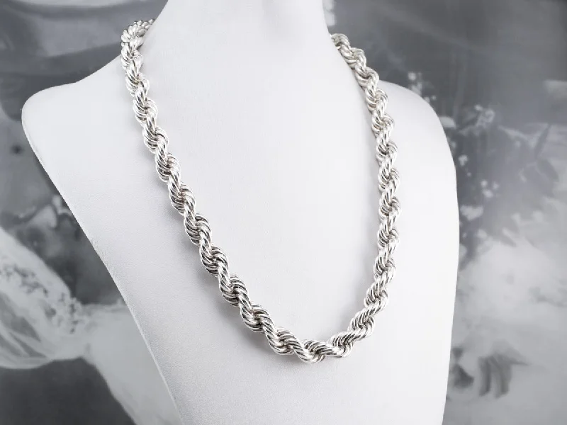 Ladies necklaces worldwide styles-Mexico Taxco Sterling Silver Rope Necklace