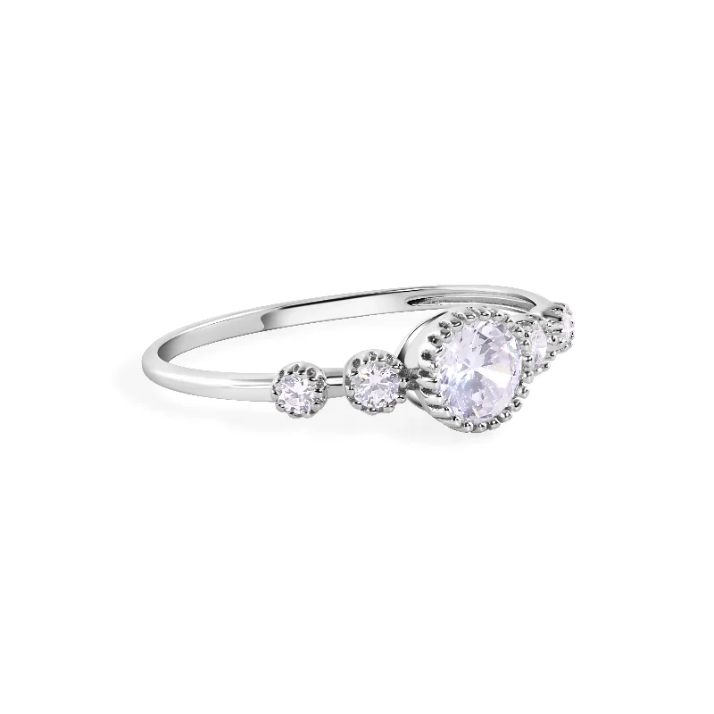 Ladies rings handmade pieces-Rhodium Plated 925 Sterling Silver Round Clear CZ 1.4mm Ring - GMR00403