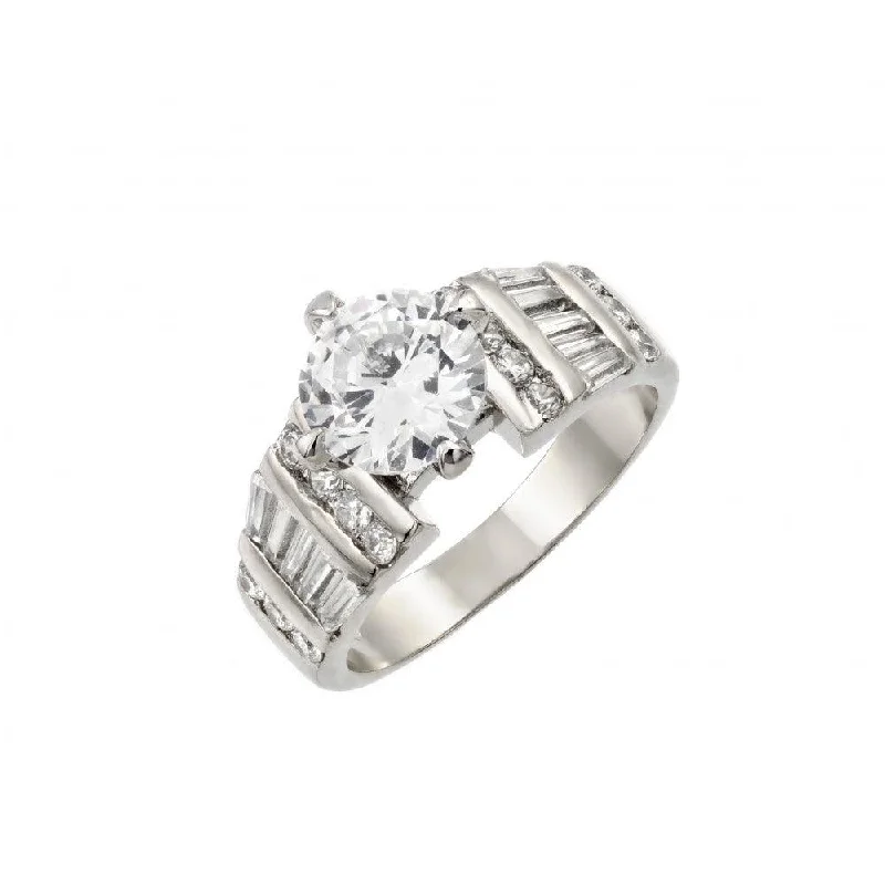 Ladies rings worldwide appeal-Silver 925 Rhodium Plated Stone with Baguette Ring - BGR00009